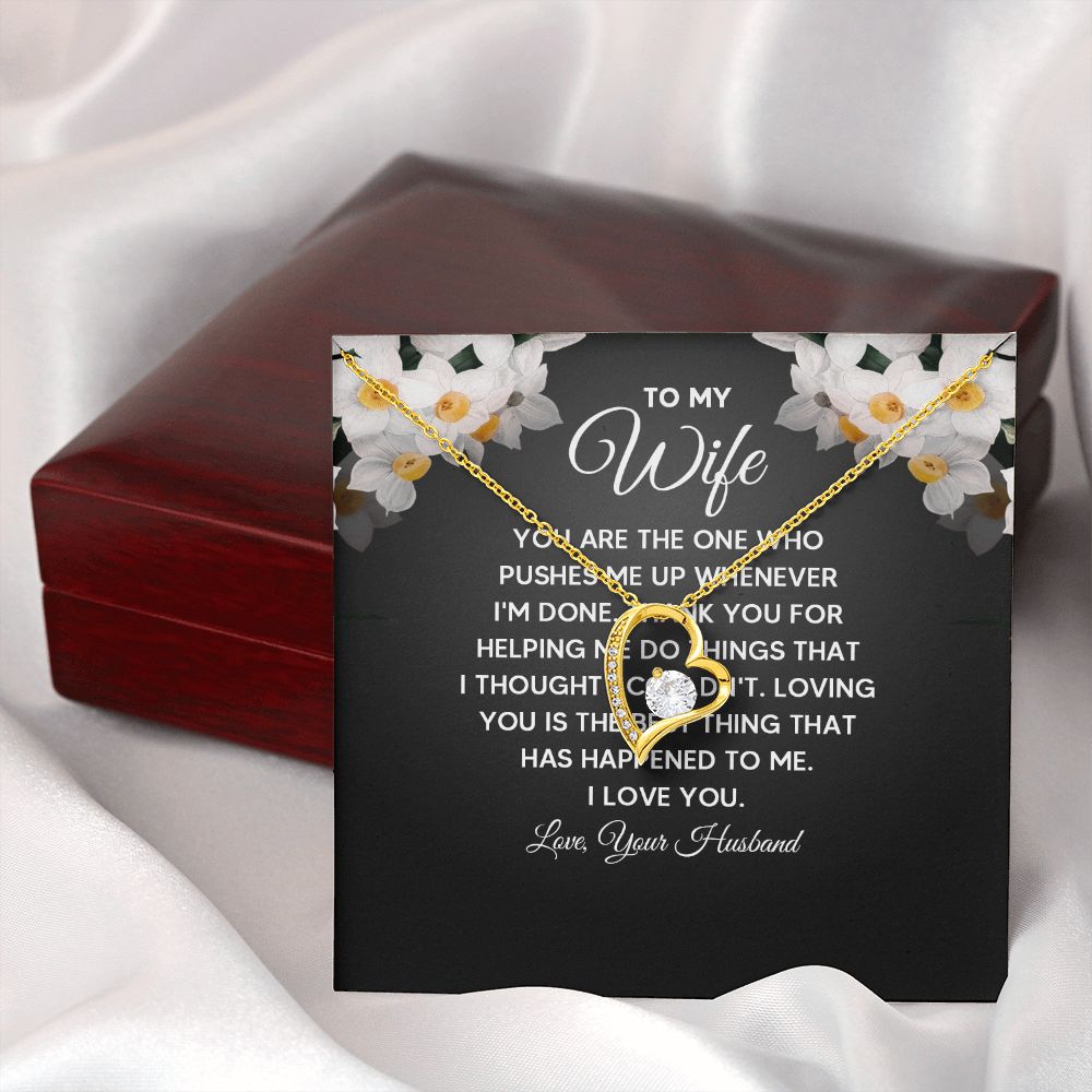 To My Wife You Are The One Who Pushes Me Up Forever Necklace w Message Card-Express Your Love Gifts