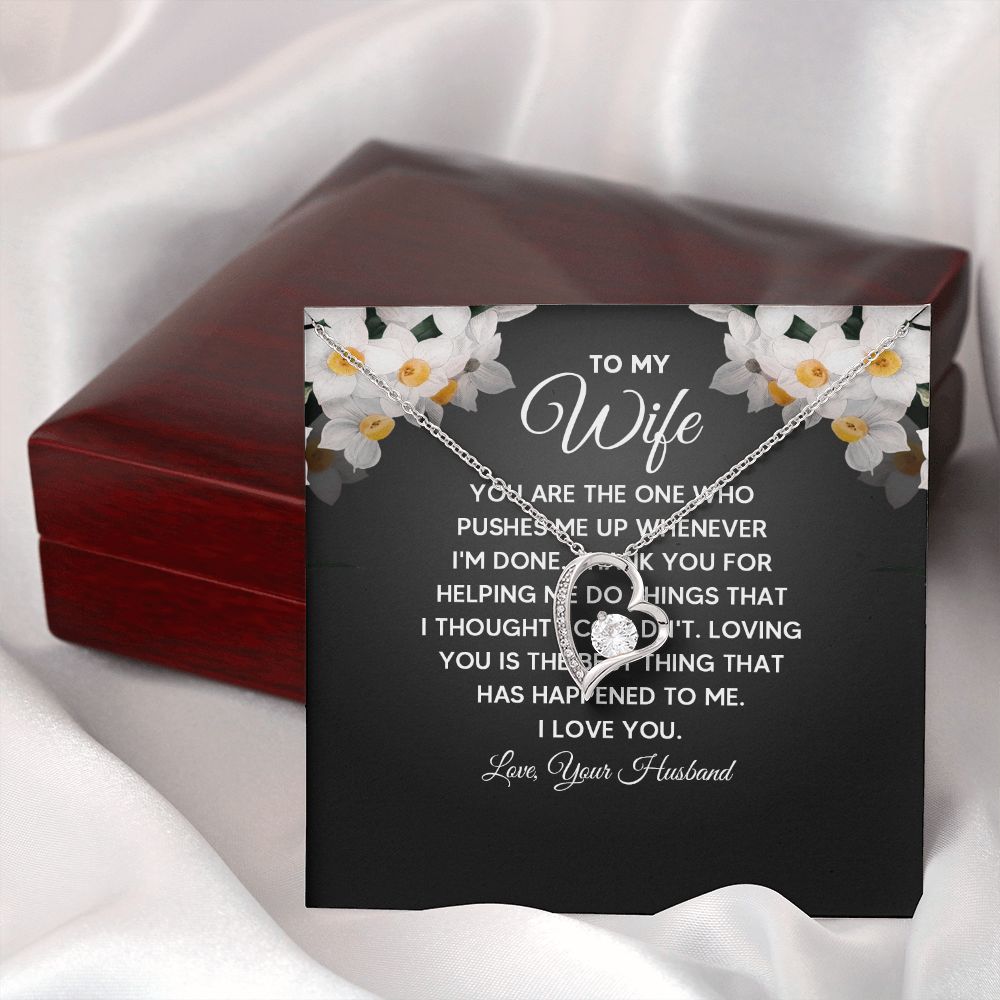To My Wife You Are The One Who Pushes Me Up Forever Necklace w Message Card-Express Your Love Gifts