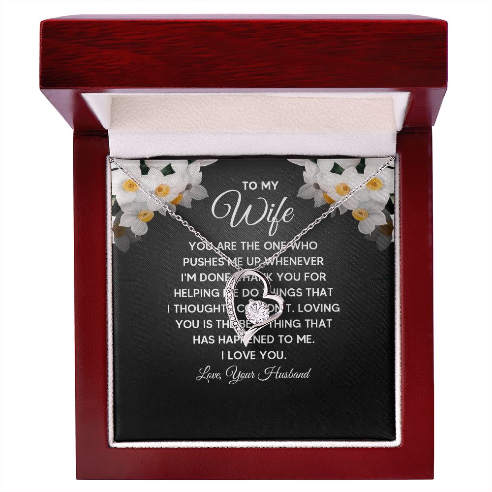 To My Wife You Are The One Who Pushes Me Up Forever Necklace w Message Card-Express Your Love Gifts
