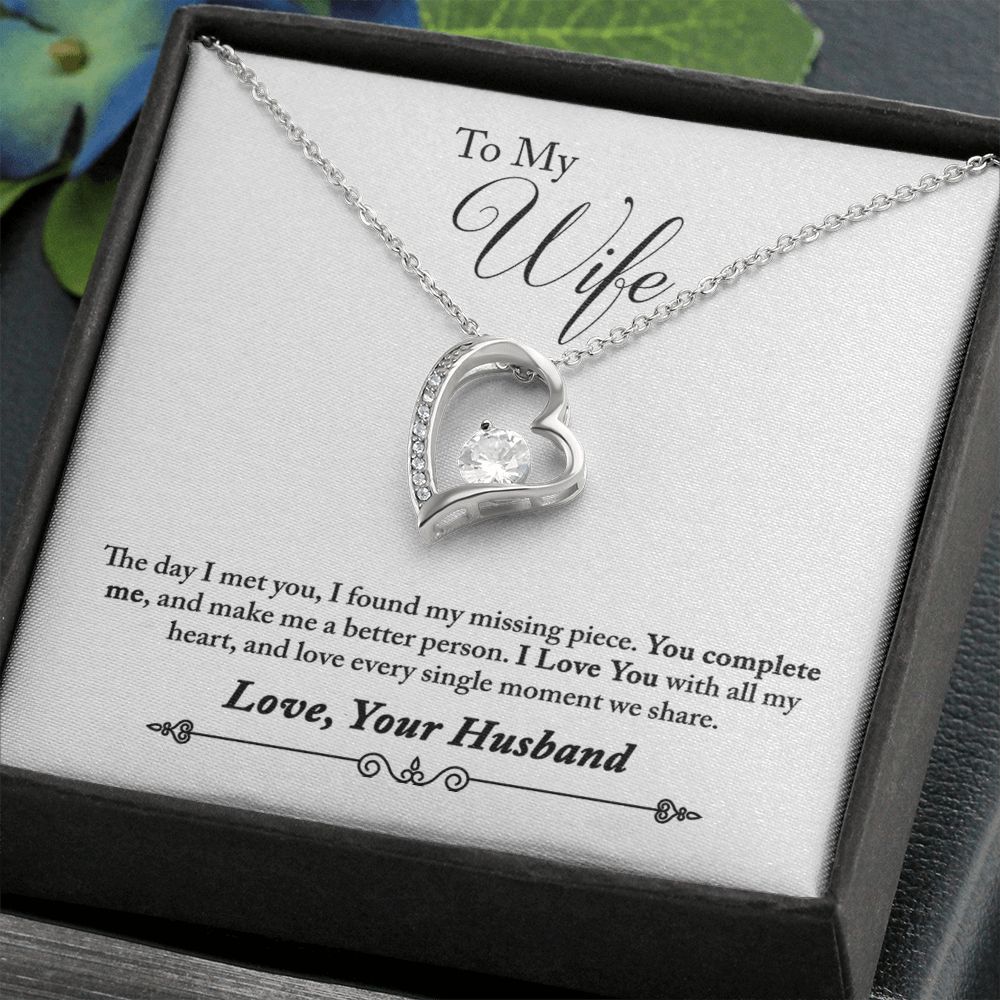 To My Wife You Complete Me From Husband Forever Necklace w Message Card-Express Your Love Gifts