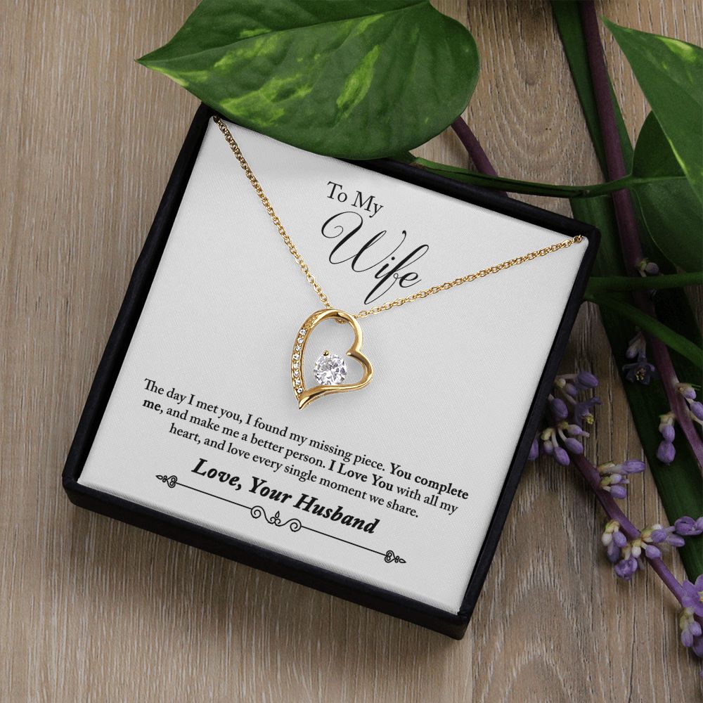 To My Wife You Complete Me From Husband Forever Necklace w Message Card-Express Your Love Gifts