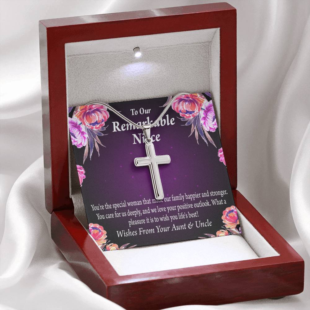 To Our Niece Strong And Happy Woman Message Cross Card Necklace w Stainless Steel Pendant-Express Your Love Gifts