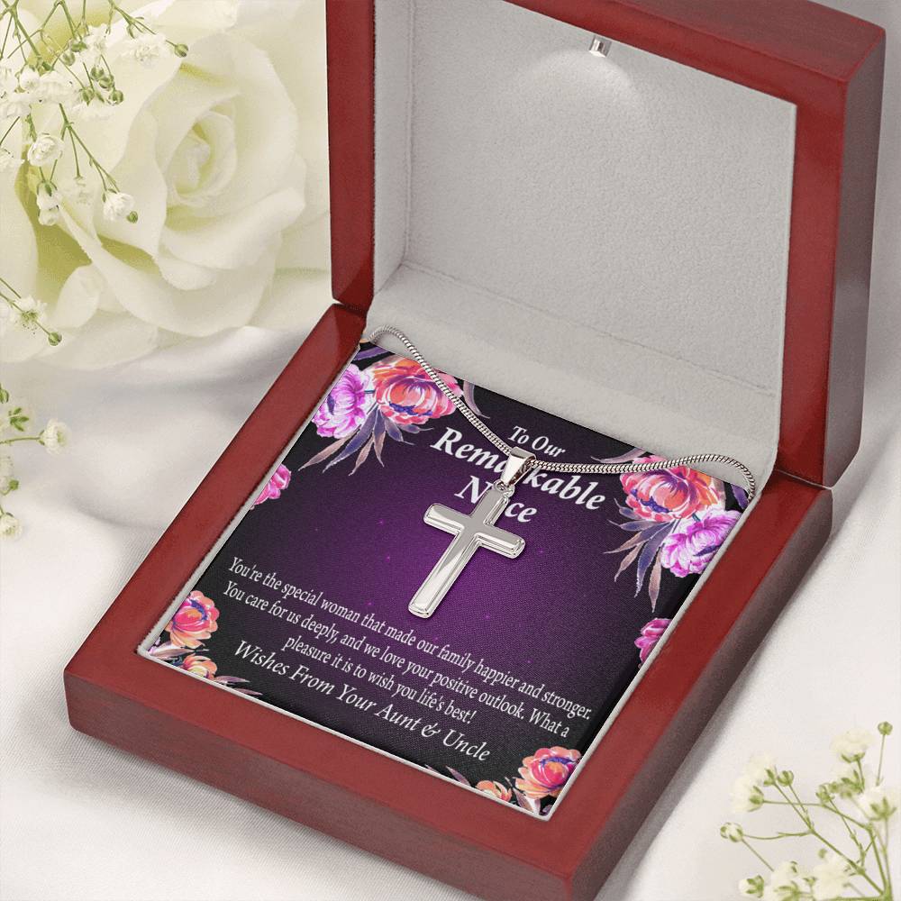 To Our Niece Strong And Happy Woman Message Cross Card Necklace w Stainless Steel Pendant-Express Your Love Gifts