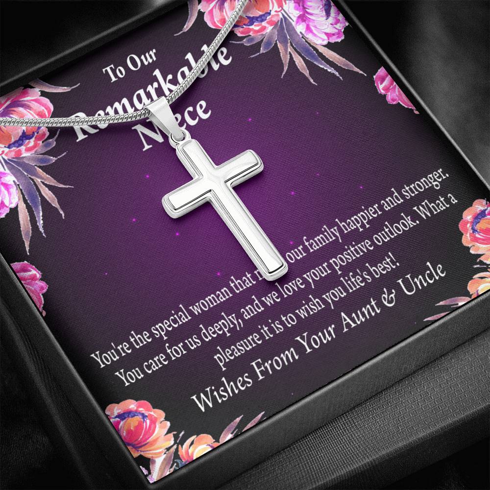 To Our Niece Strong And Happy Woman Message Cross Card Necklace w Stainless Steel Pendant-Express Your Love Gifts