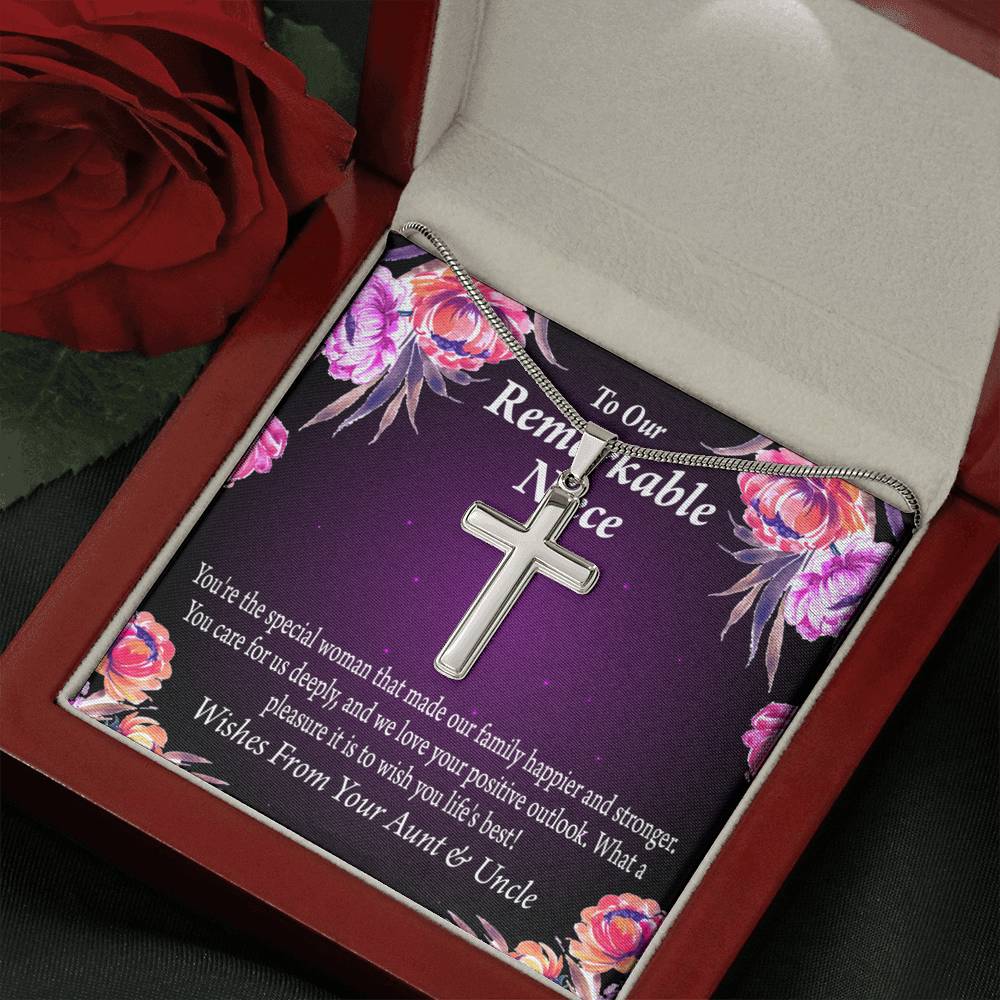To Our Niece Strong And Happy Woman Message Cross Card Necklace w Stainless Steel Pendant-Express Your Love Gifts