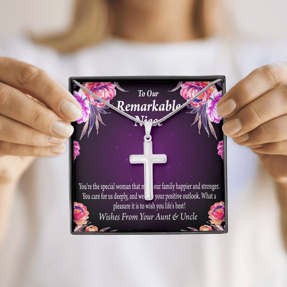 To Our Niece Strong And Happy Woman Message Cross Card Necklace w Stainless Steel Pendant-Express Your Love Gifts