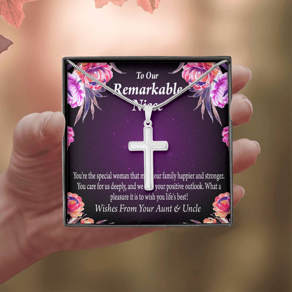 To Our Niece Strong And Happy Woman Message Cross Card Necklace w Stainless Steel Pendant-Express Your Love Gifts