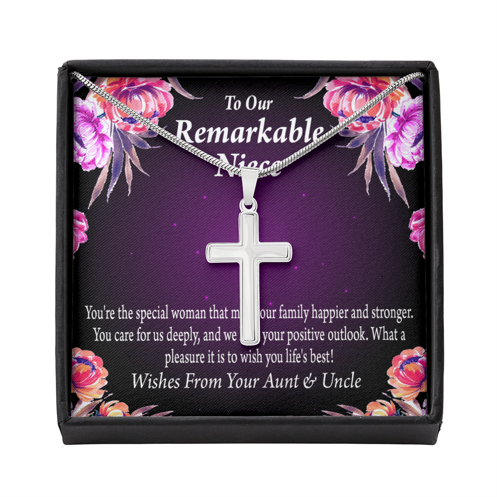 To Our Niece Strong And Happy Woman Message Cross Card Necklace w Stainless Steel Pendant-Express Your Love Gifts
