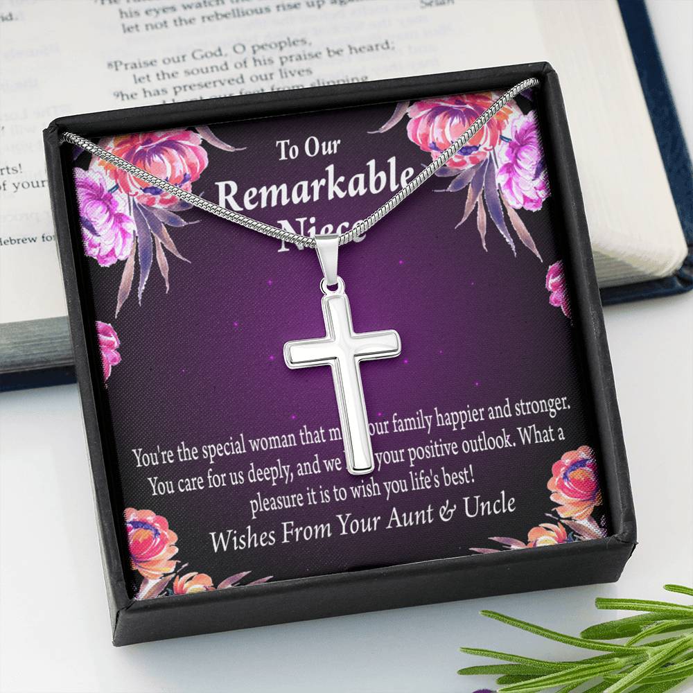 To Our Niece Strong And Happy Woman Message Cross Card Necklace w Stainless Steel Pendant-Express Your Love Gifts