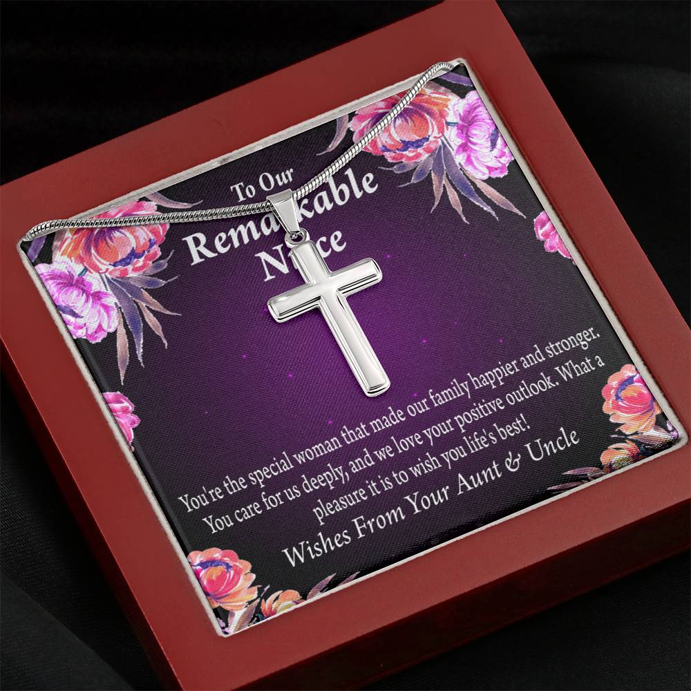 To Our Niece Strong And Happy Woman Message Cross Card Necklace w Stainless Steel Pendant-Express Your Love Gifts