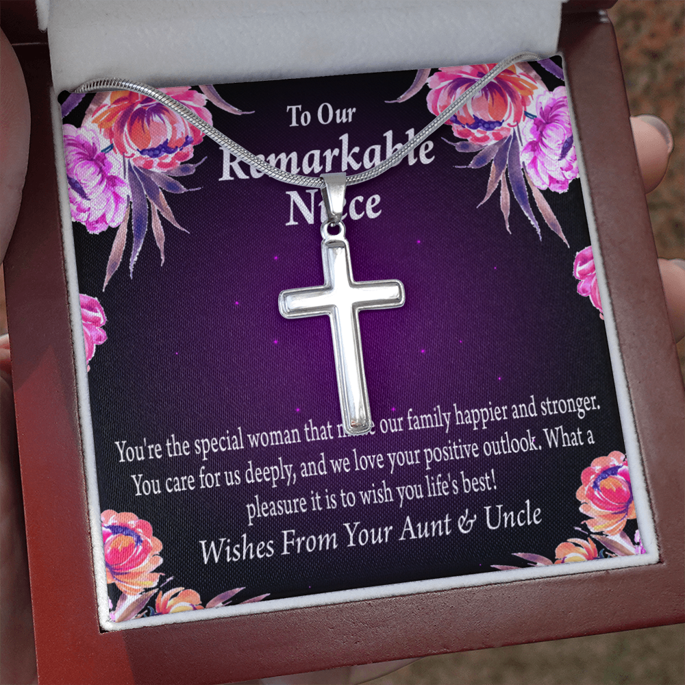 To Our Niece Strong And Happy Woman Message Cross Card Necklace w Stainless Steel Pendant-Express Your Love Gifts