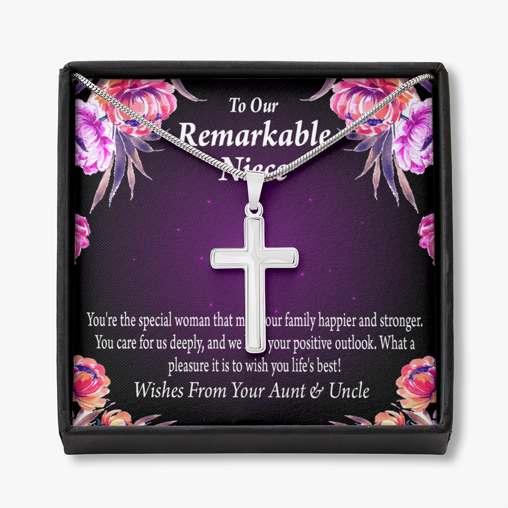 To Our Niece Strong And Happy Woman Message Cross Card Necklace w Stainless Steel Pendant-Express Your Love Gifts