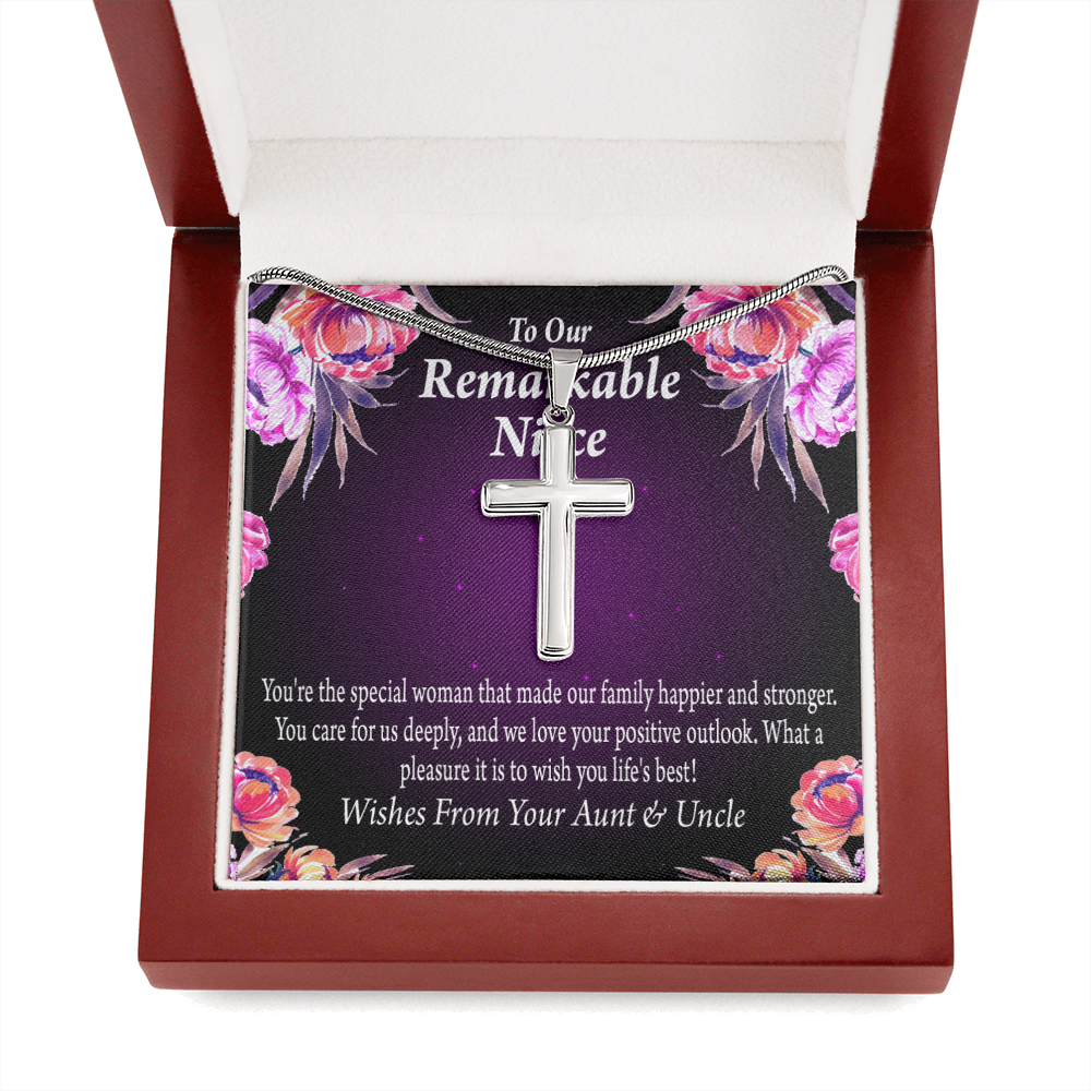To Our Niece Strong And Happy Woman Message Cross Card Necklace w Stainless Steel Pendant-Express Your Love Gifts