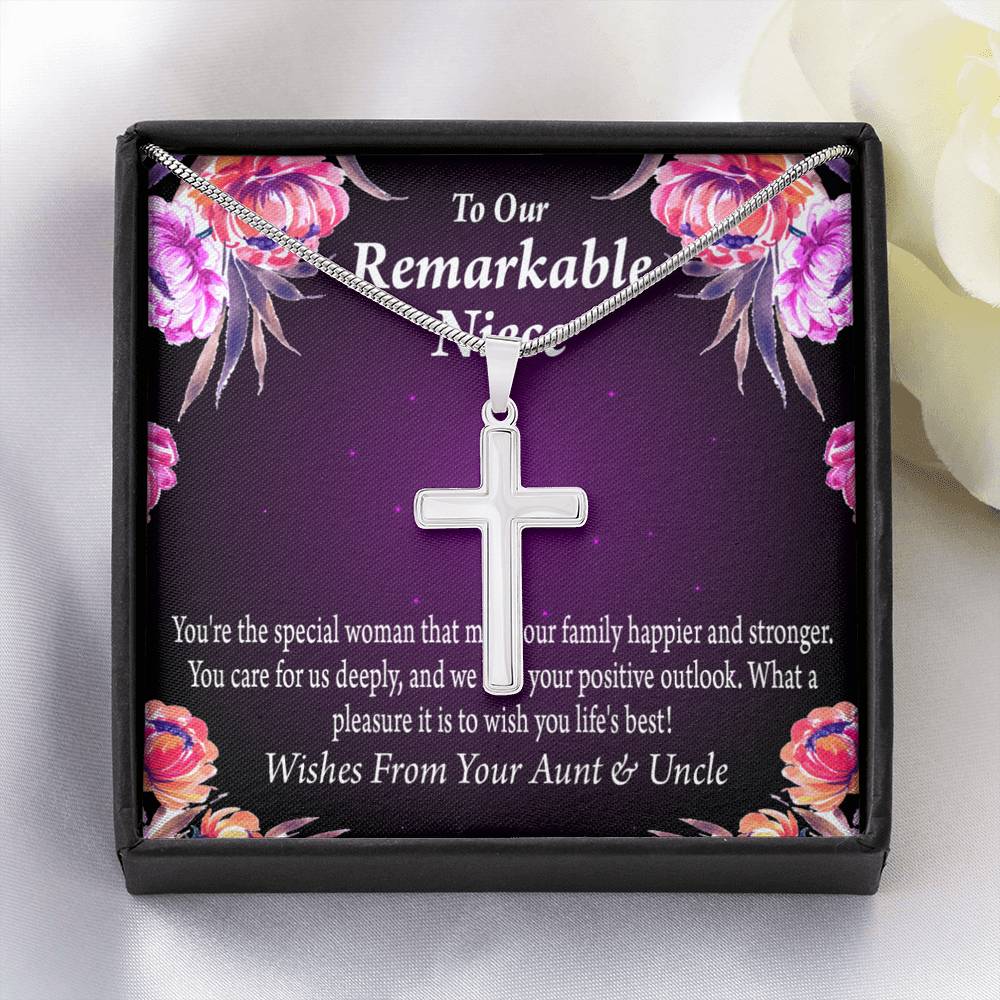 To Our Niece Strong And Happy Woman Message Cross Card Necklace w Stainless Steel Pendant-Express Your Love Gifts