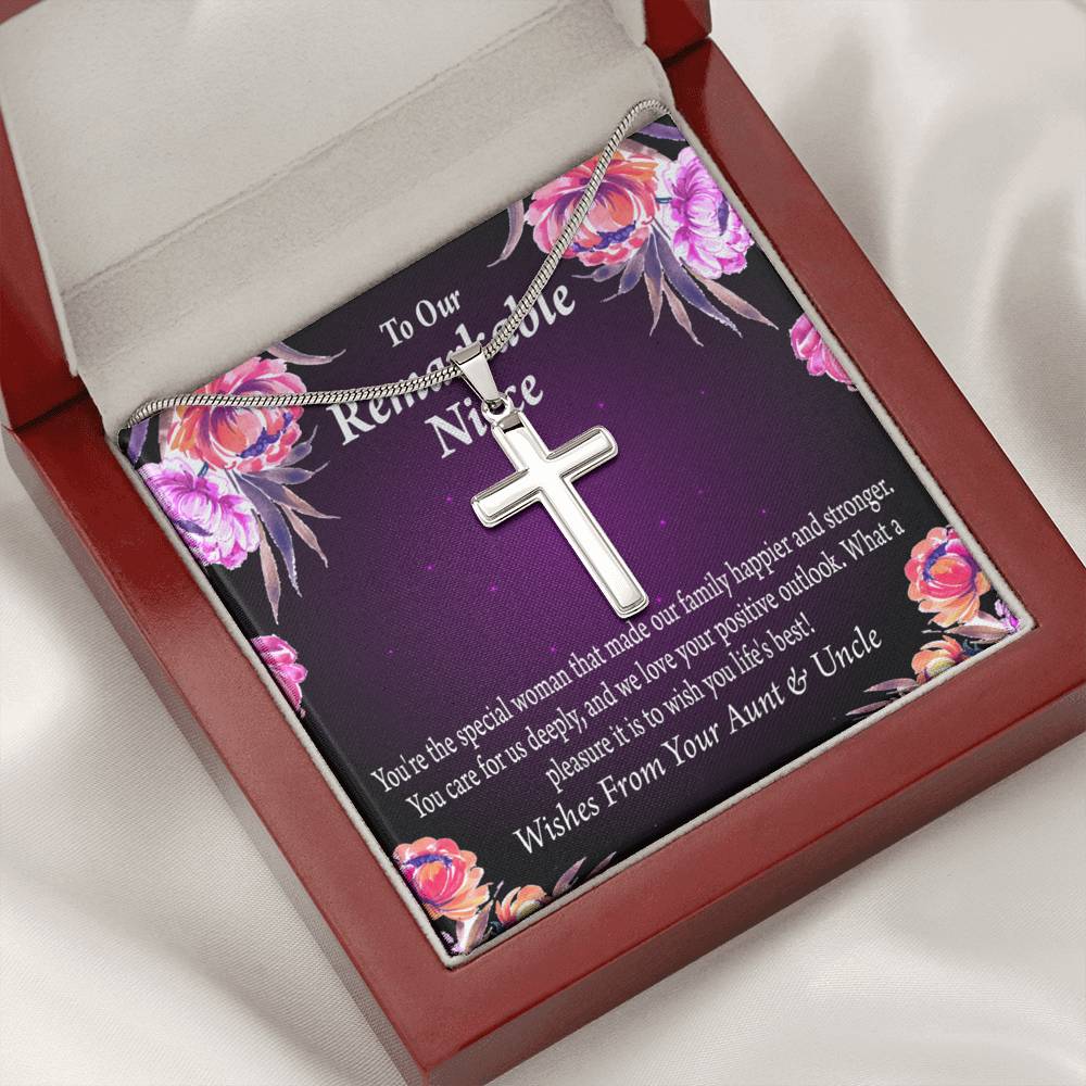 To Our Niece Strong And Happy Woman Message Cross Card Necklace w Stainless Steel Pendant-Express Your Love Gifts