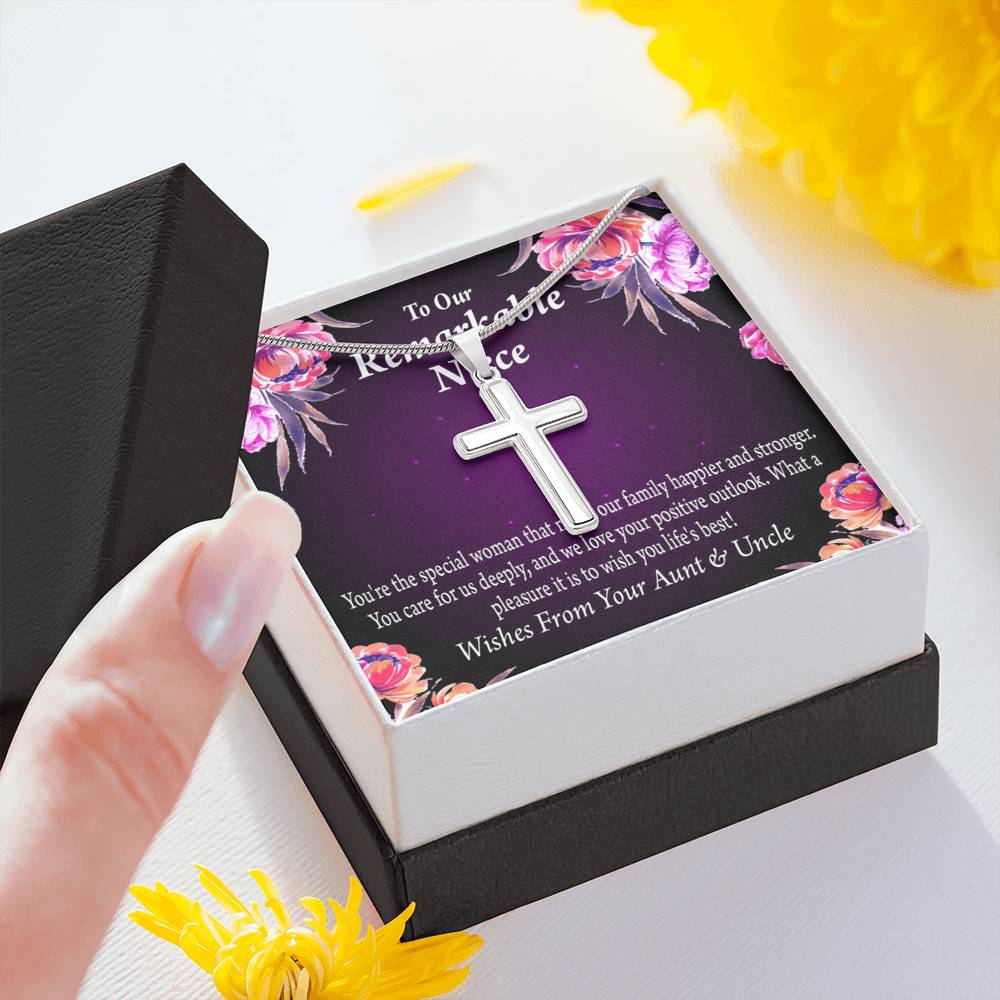 To Our Niece Strong And Happy Woman Message Cross Card Necklace w Stainless Steel Pendant-Express Your Love Gifts