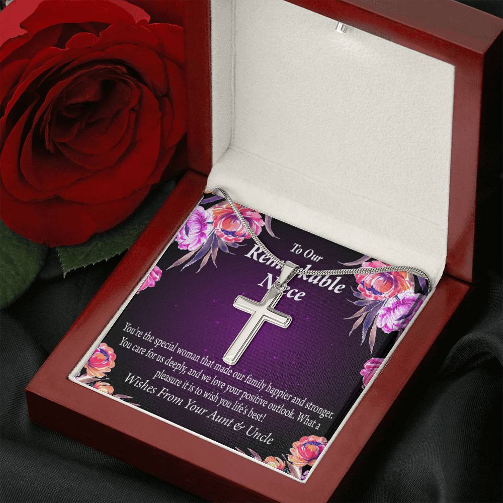 To Our Niece Strong And Happy Woman Message Cross Card Necklace w Stainless Steel Pendant-Express Your Love Gifts