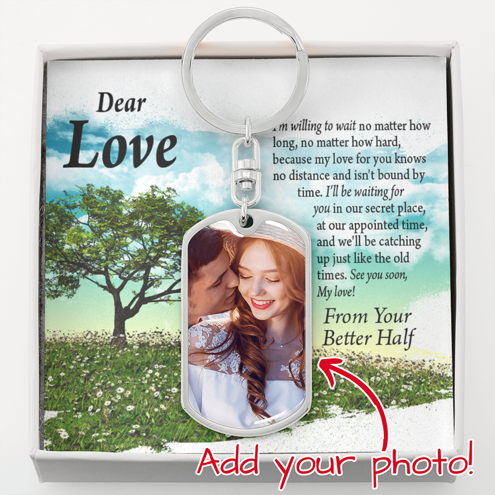 To Partner Personalized Long Distance Waiting For You Message Dog Tag Pendant Keychain Stainless Steel or 18k Gold-Express Your Love Gifts