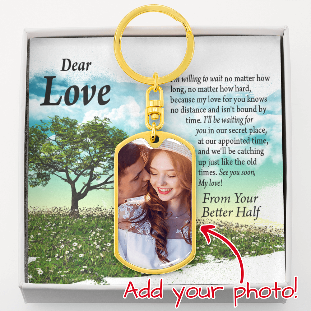 To Partner Personalized Long Distance Waiting For You Message Dog Tag Pendant Keychain Stainless Steel or 18k Gold-Express Your Love Gifts