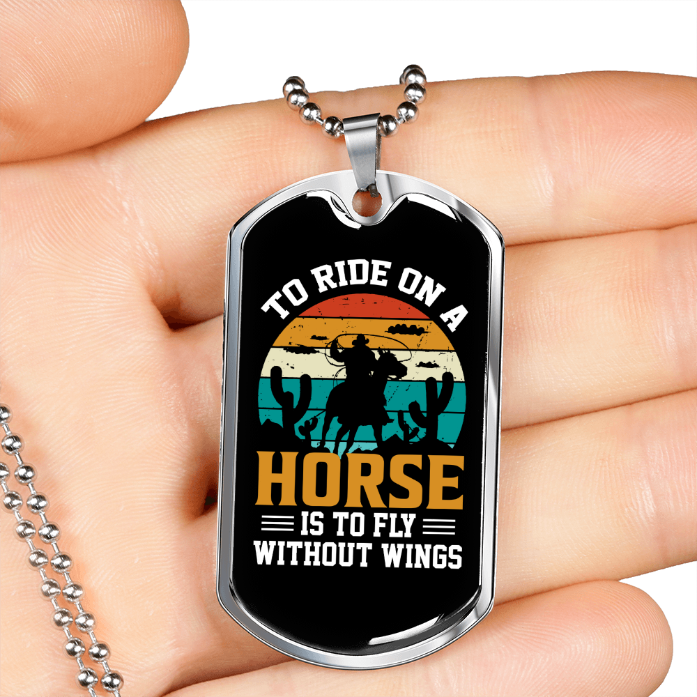 To Ride on a Horse Horse Necklace Stainless Steel or 18k Gold Dog Tag 24" Chain-Express Your Love Gifts