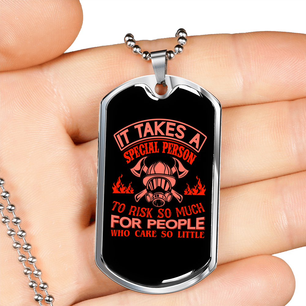 To Risk For People Firefighter Gift Stainless Steel or 18k Gold Dog Tag 24" Chain-Express Your Love Gifts