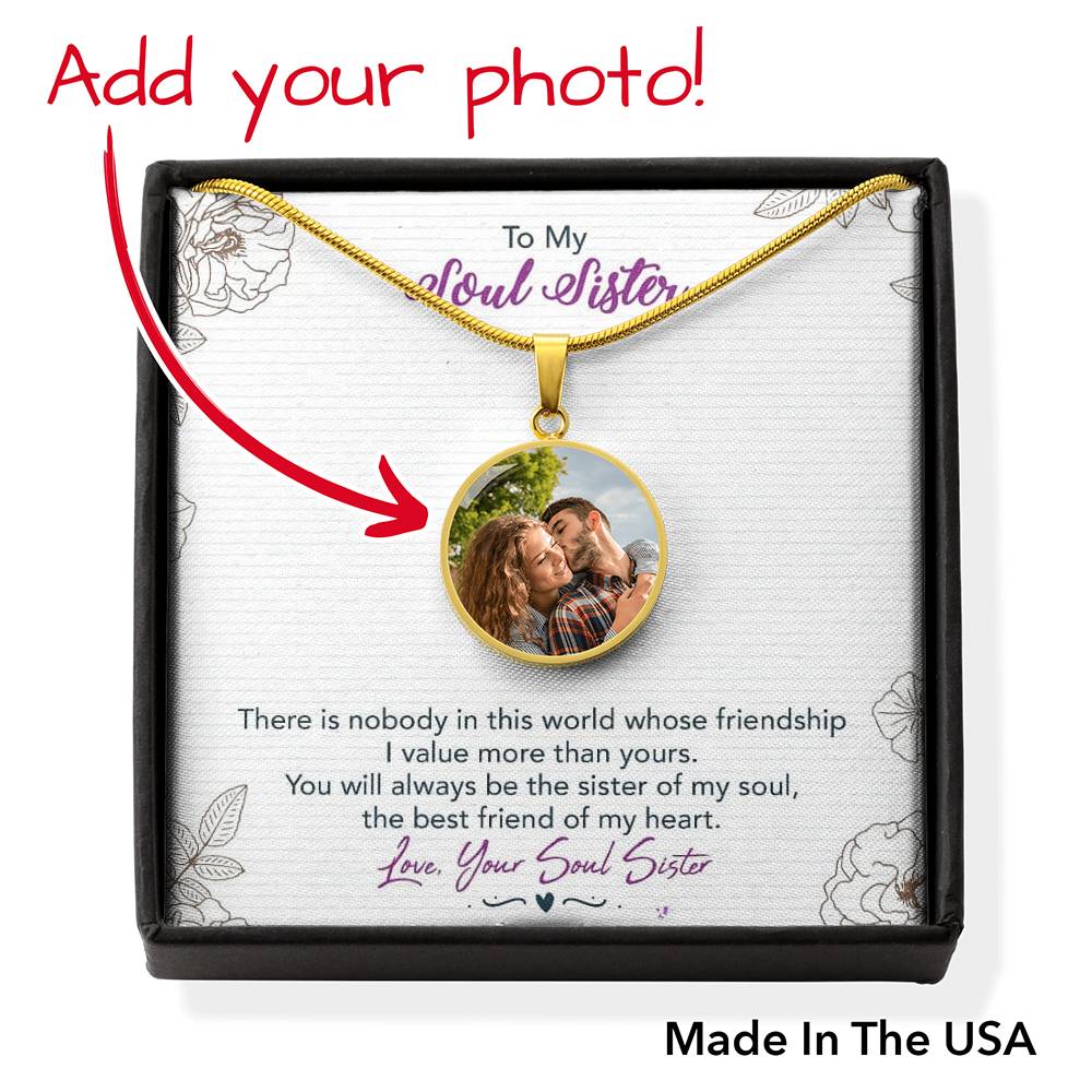 To Sister Personalized My Soul Sister Stainless Steel or 18k Gold Circle Pendant 18-22"-Express Your Love Gifts