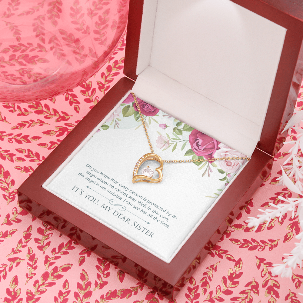 To Sister Protected by Angel Forever Necklace w Message Card-Express Your Love Gifts