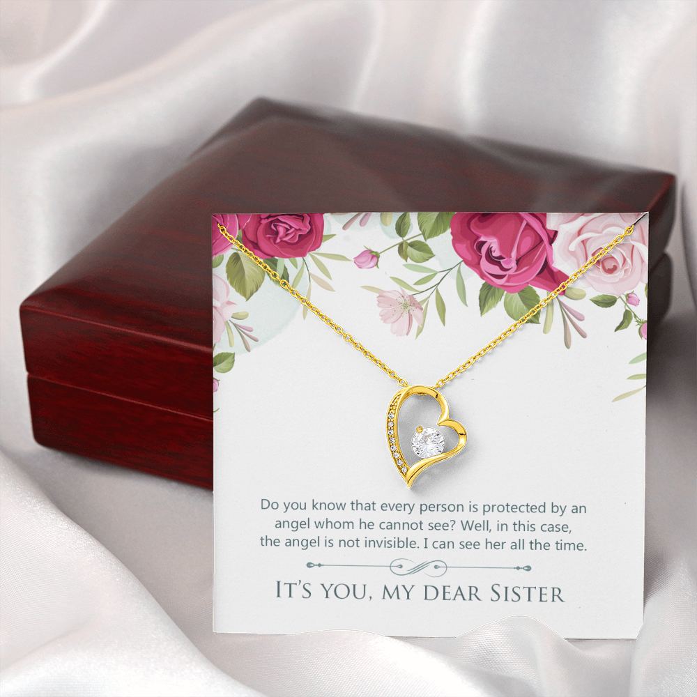 To Sister Protected by Angel Forever Necklace w Message Card-Express Your Love Gifts