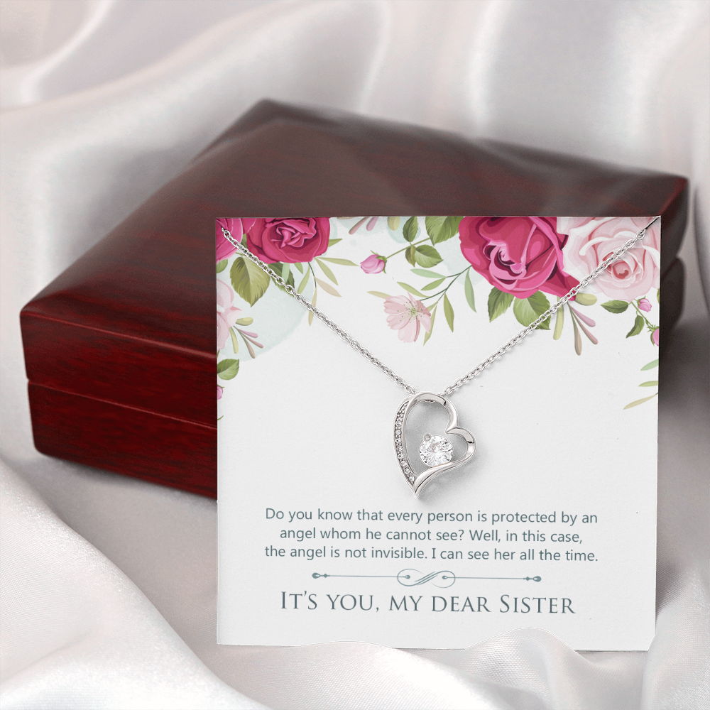 To Sister Protected by Angel Forever Necklace w Message Card-Express Your Love Gifts