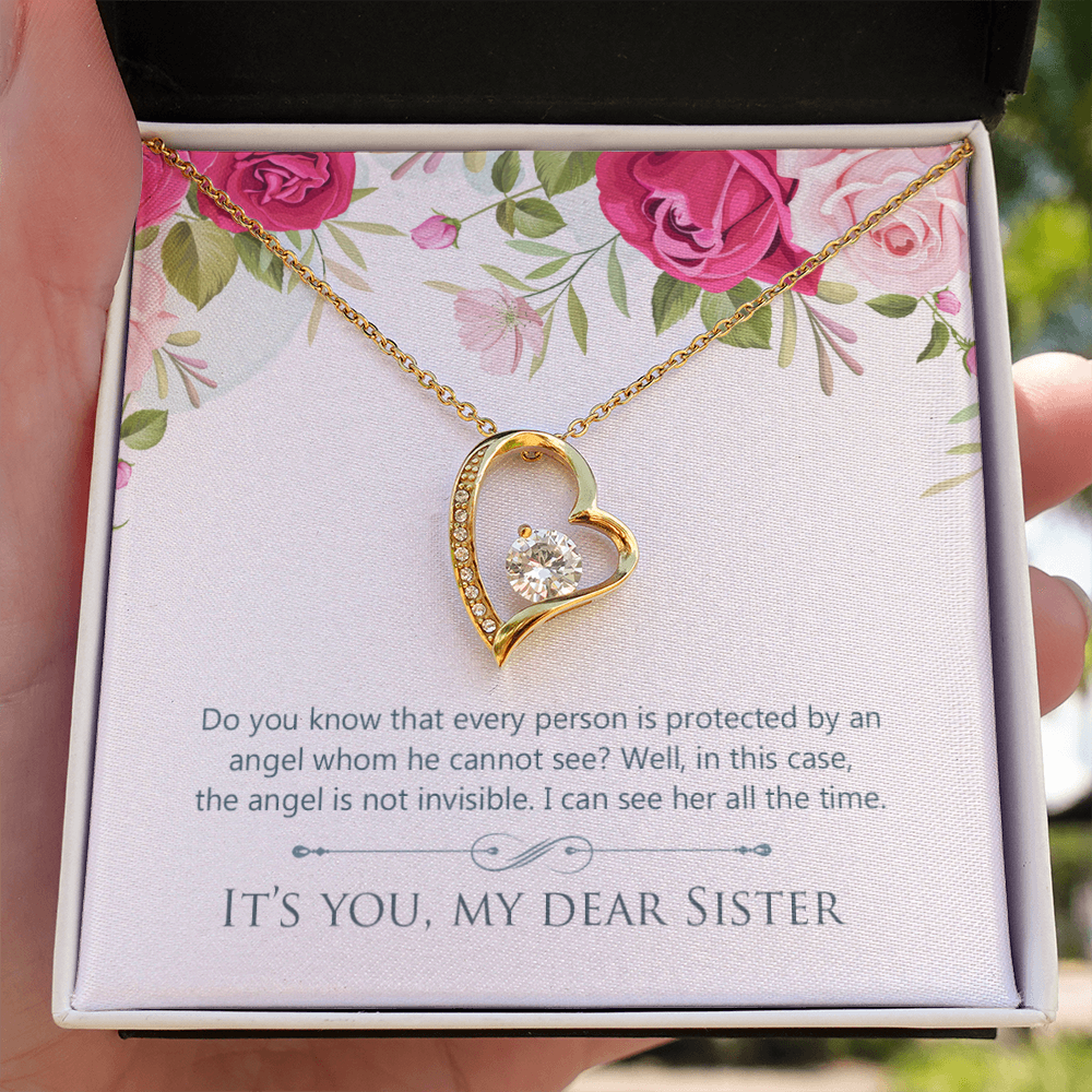 To Sister Protected by Angel Forever Necklace w Message Card-Express Your Love Gifts