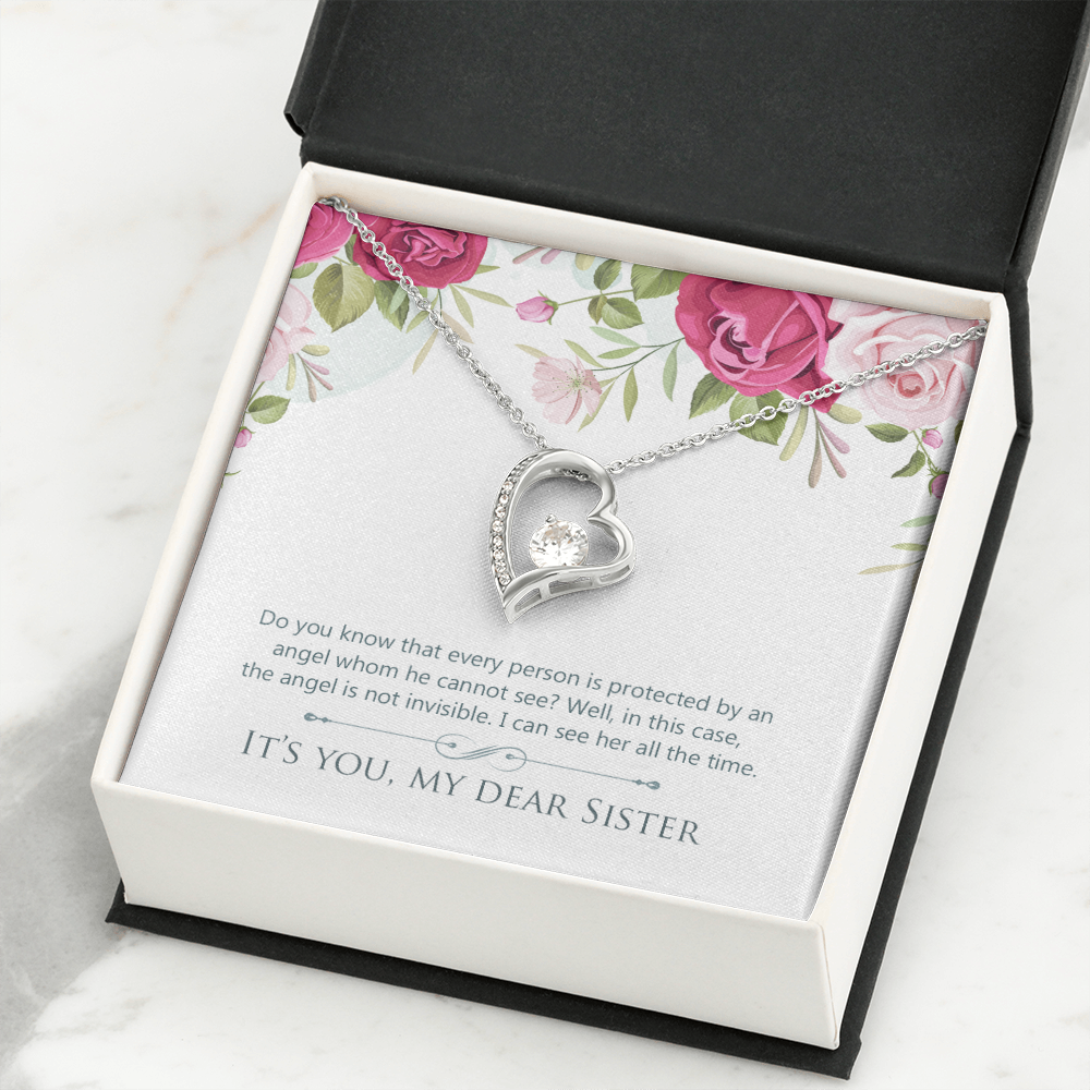 To Sister Protected by Angel Forever Necklace w Message Card-Express Your Love Gifts
