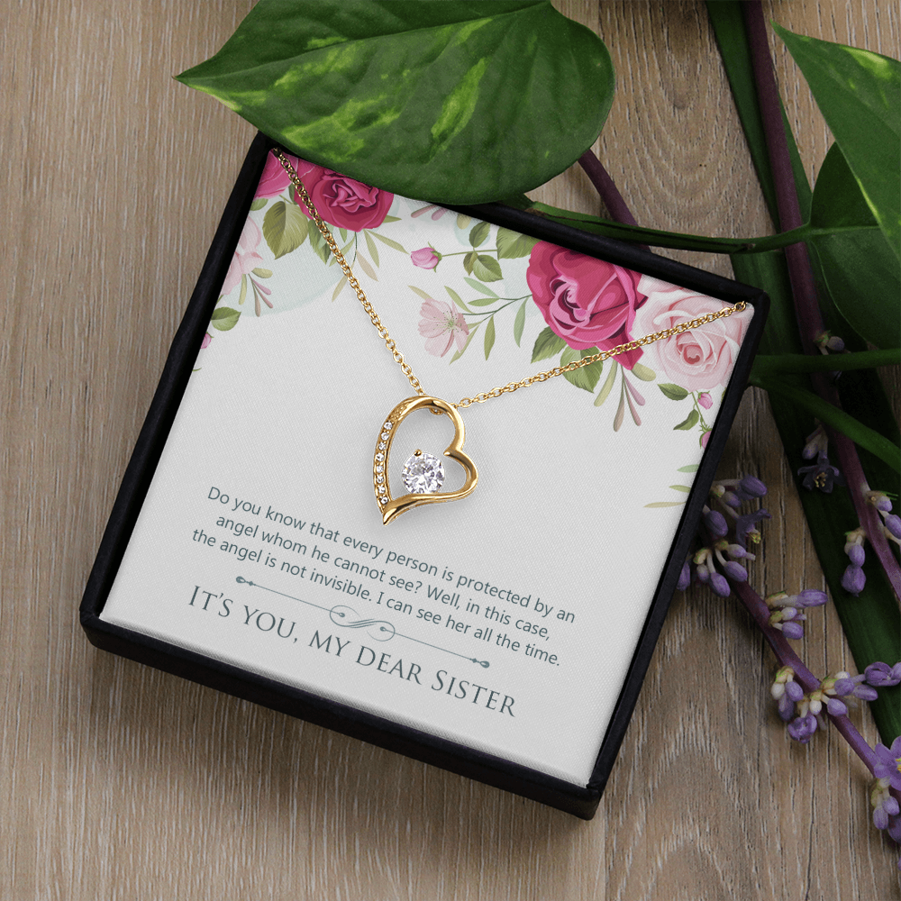 To Sister Protected by Angel Forever Necklace w Message Card-Express Your Love Gifts