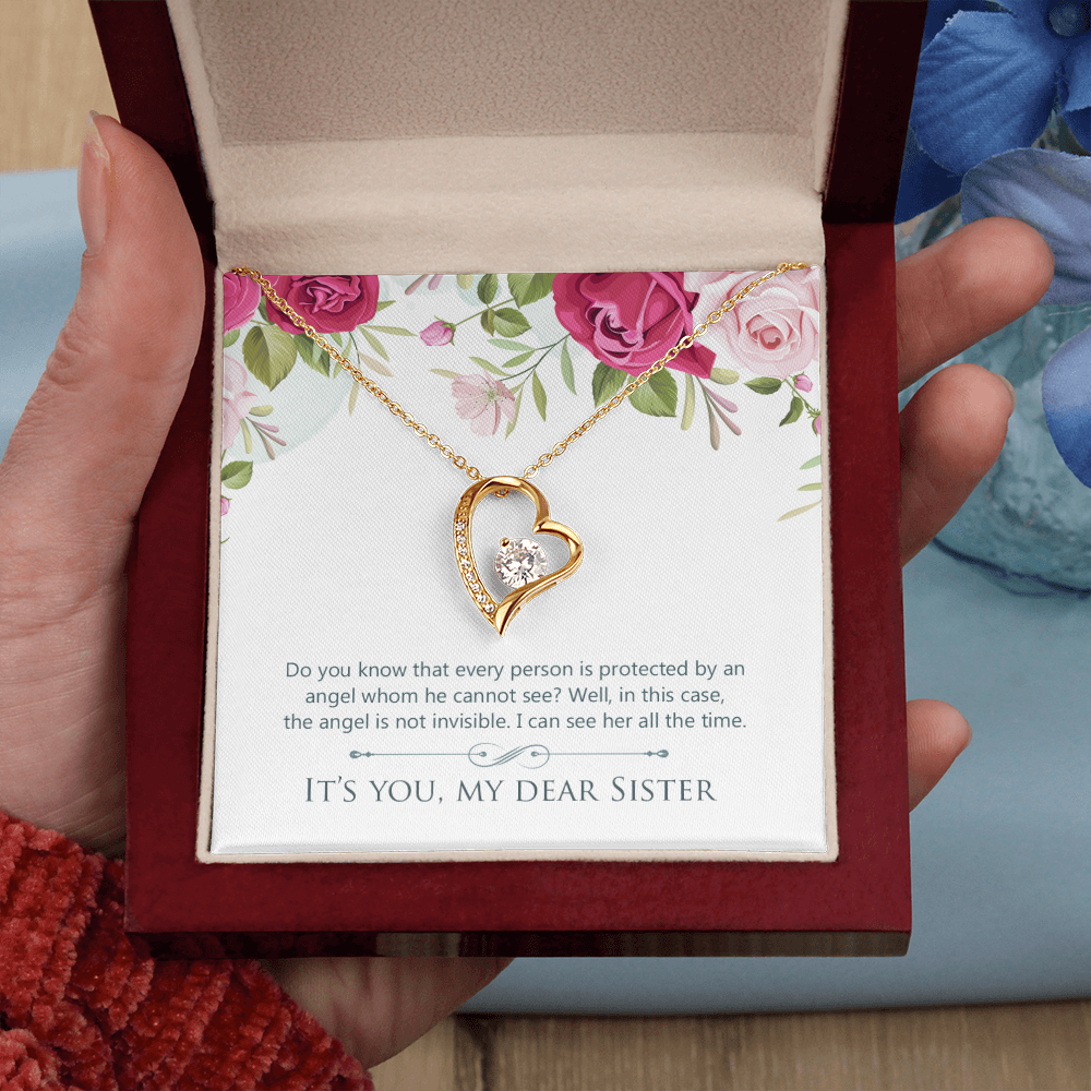 To Sister Protected by Angel Forever Necklace w Message Card-Express Your Love Gifts