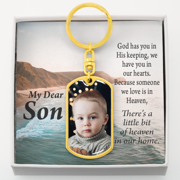 To Son From PArents Personalized Memorial Remembrance In Our Hearts Message Dog Tag Pendant Keychain Stainless Steel or 18k Gold-Express Your Love Gifts