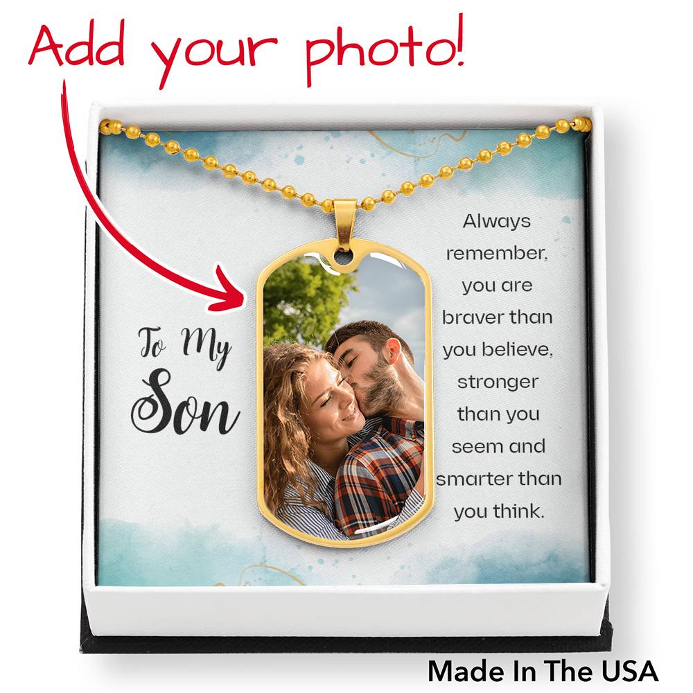 To Son Personalized Always Remember Necklace Stainless Steel or 18k Gold Dog Tag W 24" Chain-Express Your Love Gifts