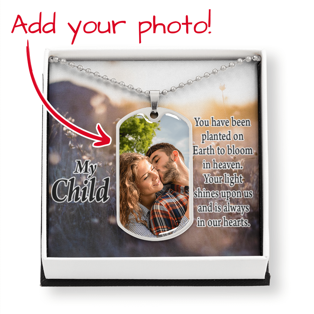 To Son Personalized Memorial Remembrance Planted To Bloom Message Necklace Dog Tag Stainless Steel or 18k Gold 24" Chain-Express Your Love Gifts