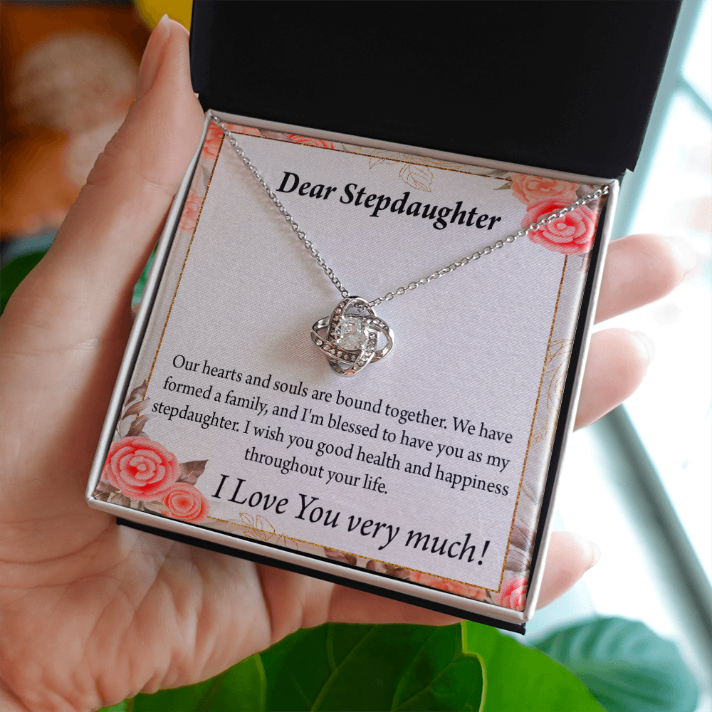 To Stepdaughter Bound Together Infinity Knot Necklace Message Card-Express Your Love Gifts