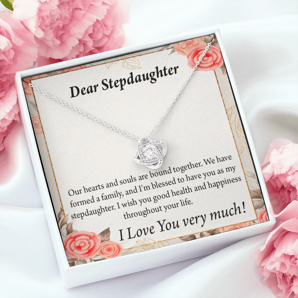 To Stepdaughter Bound Together Infinity Knot Necklace Message Card-Express Your Love Gifts