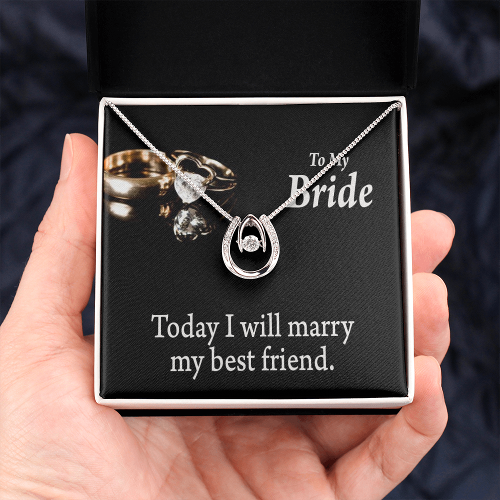 To The Bride Today I Will Marry My Best Lucky Horseshoe Necklace Message Card 14k w CZ Crystals-Express Your Love Gifts