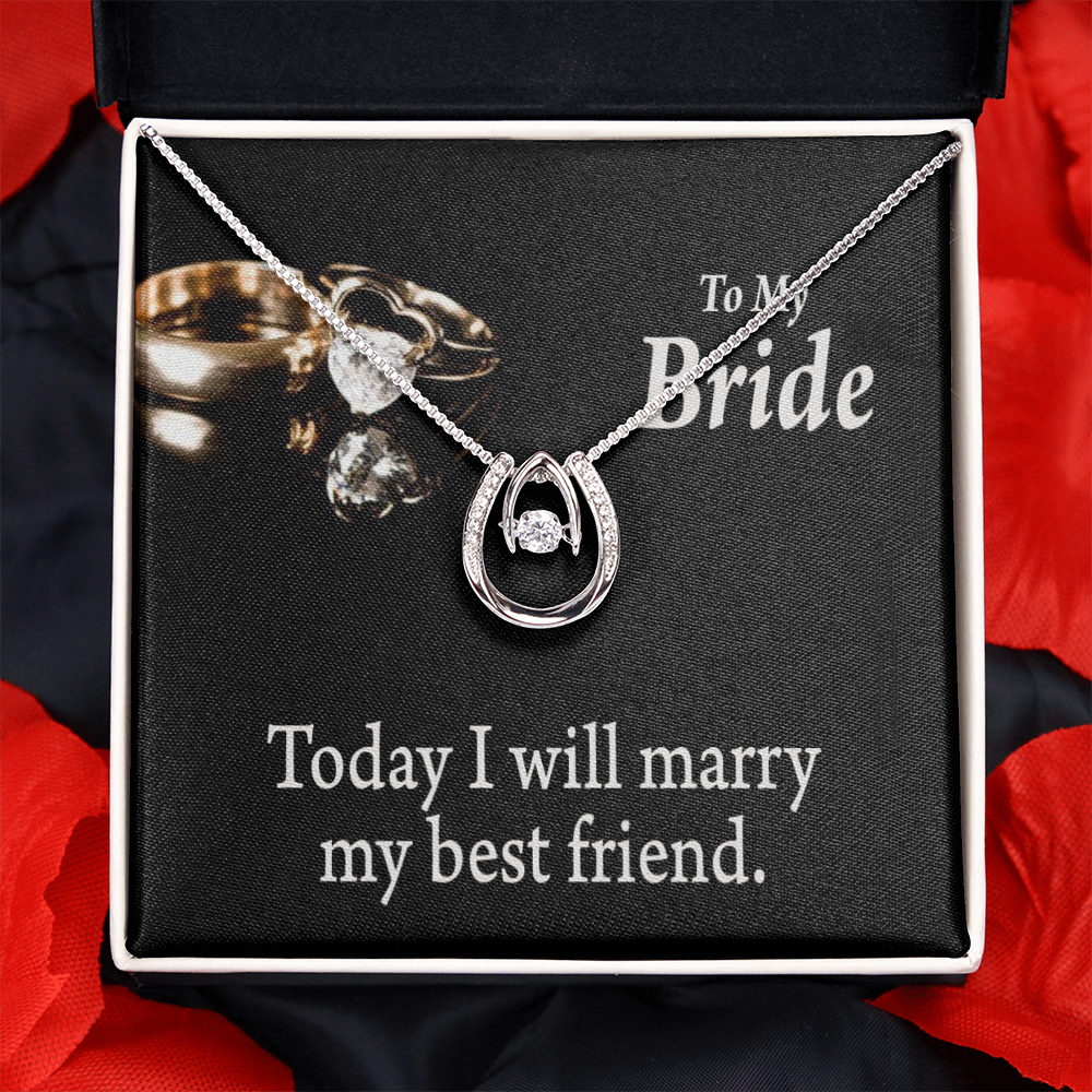 To The Bride Today I Will Marry My Best Lucky Horseshoe Necklace Message Card 14k w CZ Crystals-Express Your Love Gifts