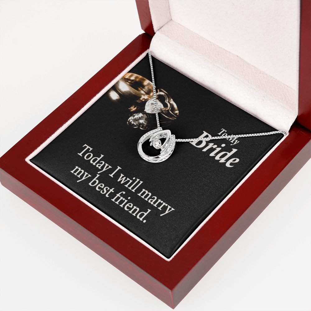 To The Bride Today I Will Marry My Best Lucky Horseshoe Necklace Message Card 14k w CZ Crystals-Express Your Love Gifts