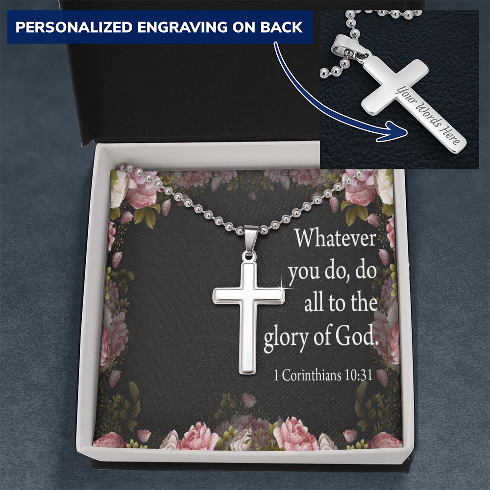 To The Glory Of God 1 Corinthians 10:31 Cross Necklace Message Card W Ball Chain Pendant-Express Your Love Gifts