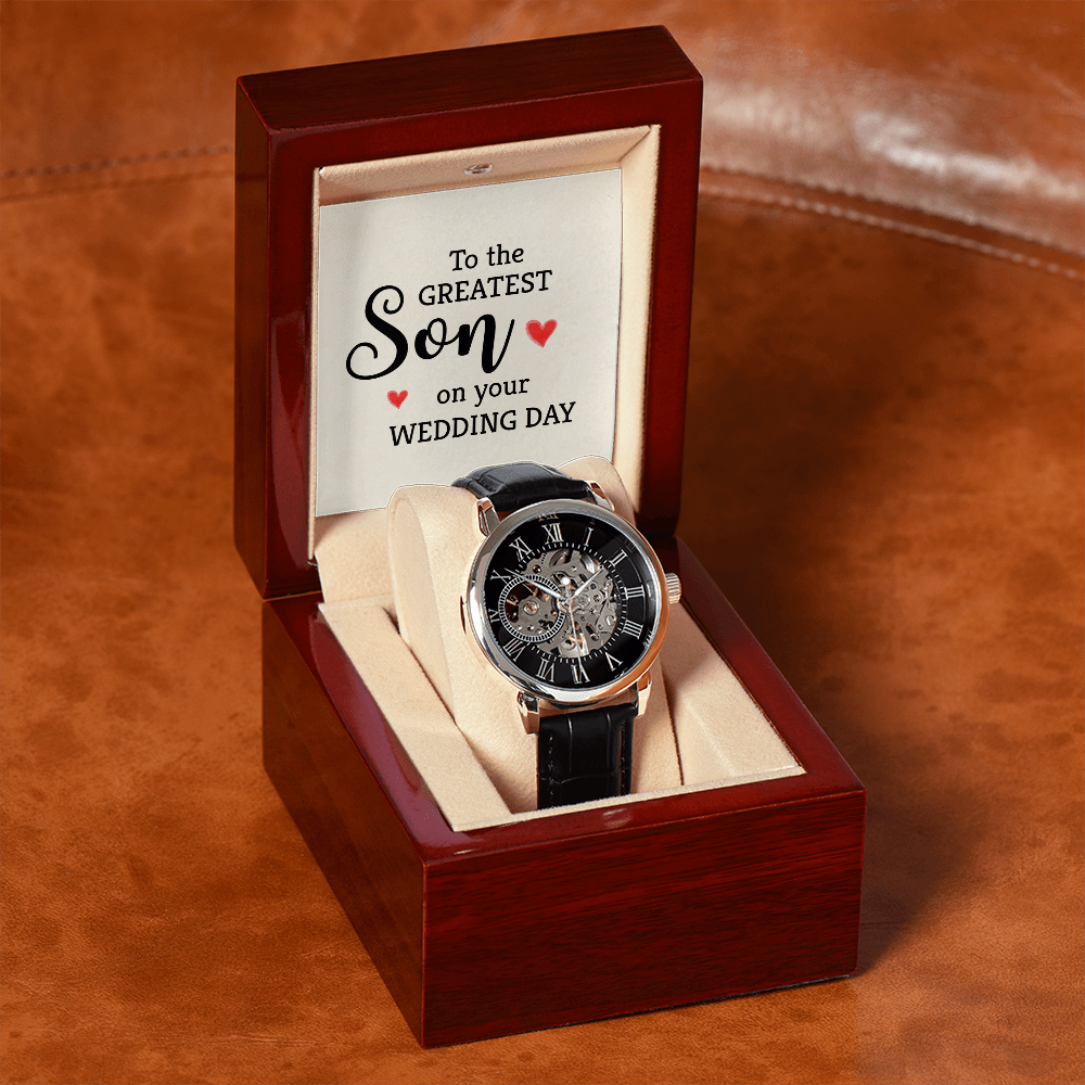 To The Greatest Son Men's Openwork Watch With Mahogany Box-Express Your Love Gifts