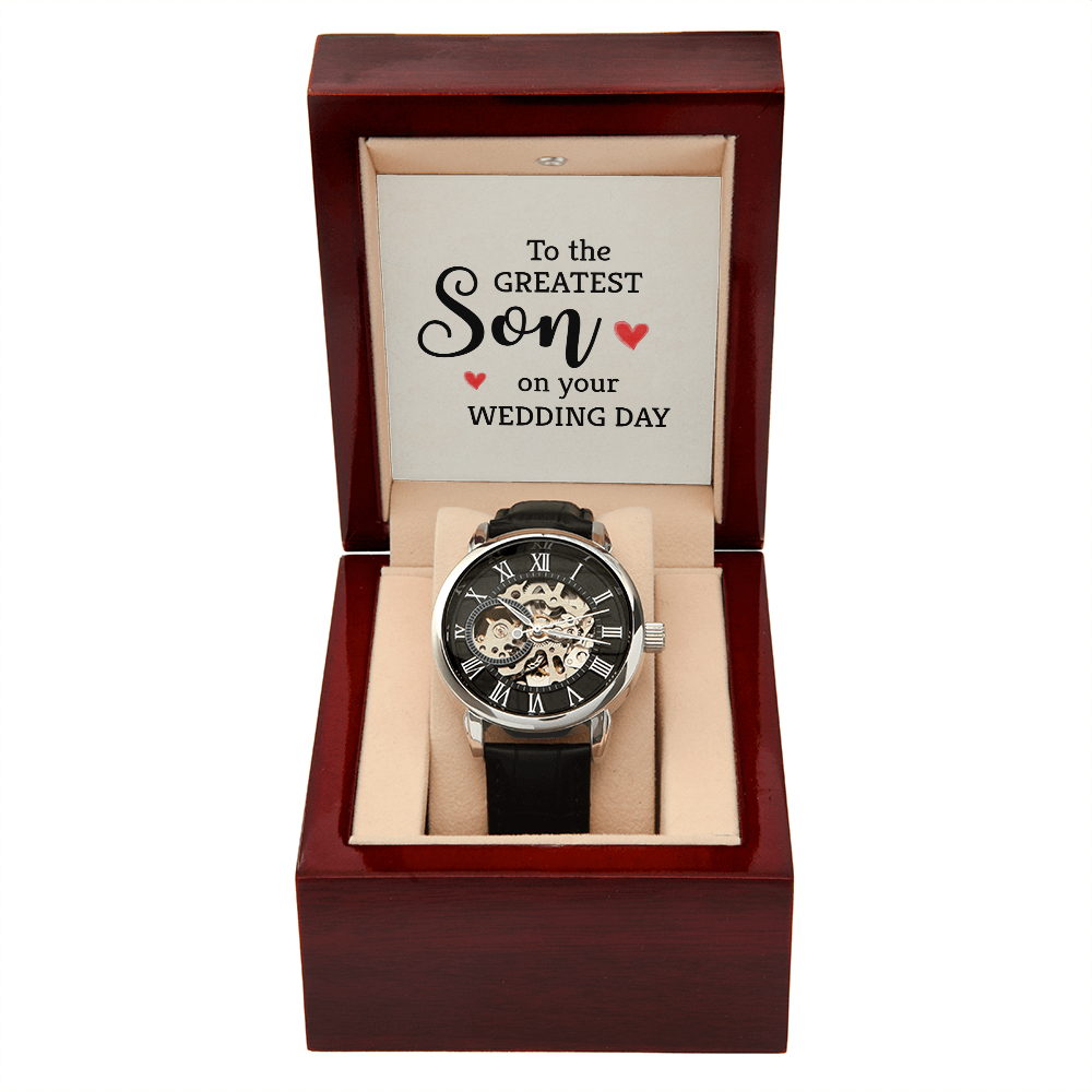 To The Greatest Son Men's Openwork Watch With Mahogany Box-Express Your Love Gifts