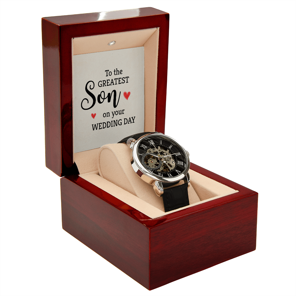 To The Greatest Son Men's Openwork Watch With Mahogany Box-Express Your Love Gifts