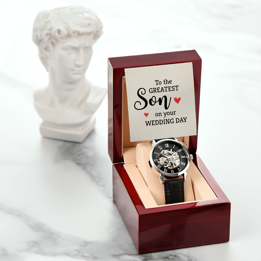 To The Greatest Son Men's Openwork Watch With Mahogany Box-Express Your Love Gifts