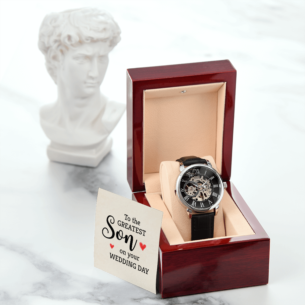 To The Greatest Son Men's Openwork Watch With Mahogany Box-Express Your Love Gifts