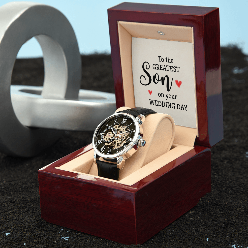 To The Greatest Son Men's Openwork Watch With Mahogany Box-Express Your Love Gifts