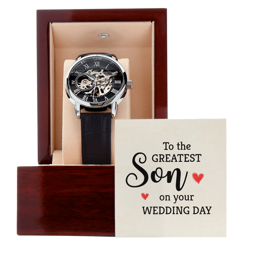 To The Greatest Son Men's Openwork Watch With Mahogany Box-Express Your Love Gifts