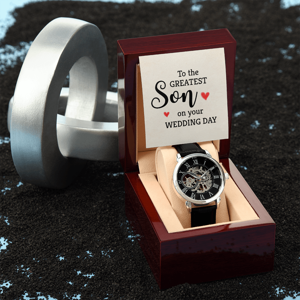 To The Greatest Son Men's Openwork Watch With Mahogany Box-Express Your Love Gifts